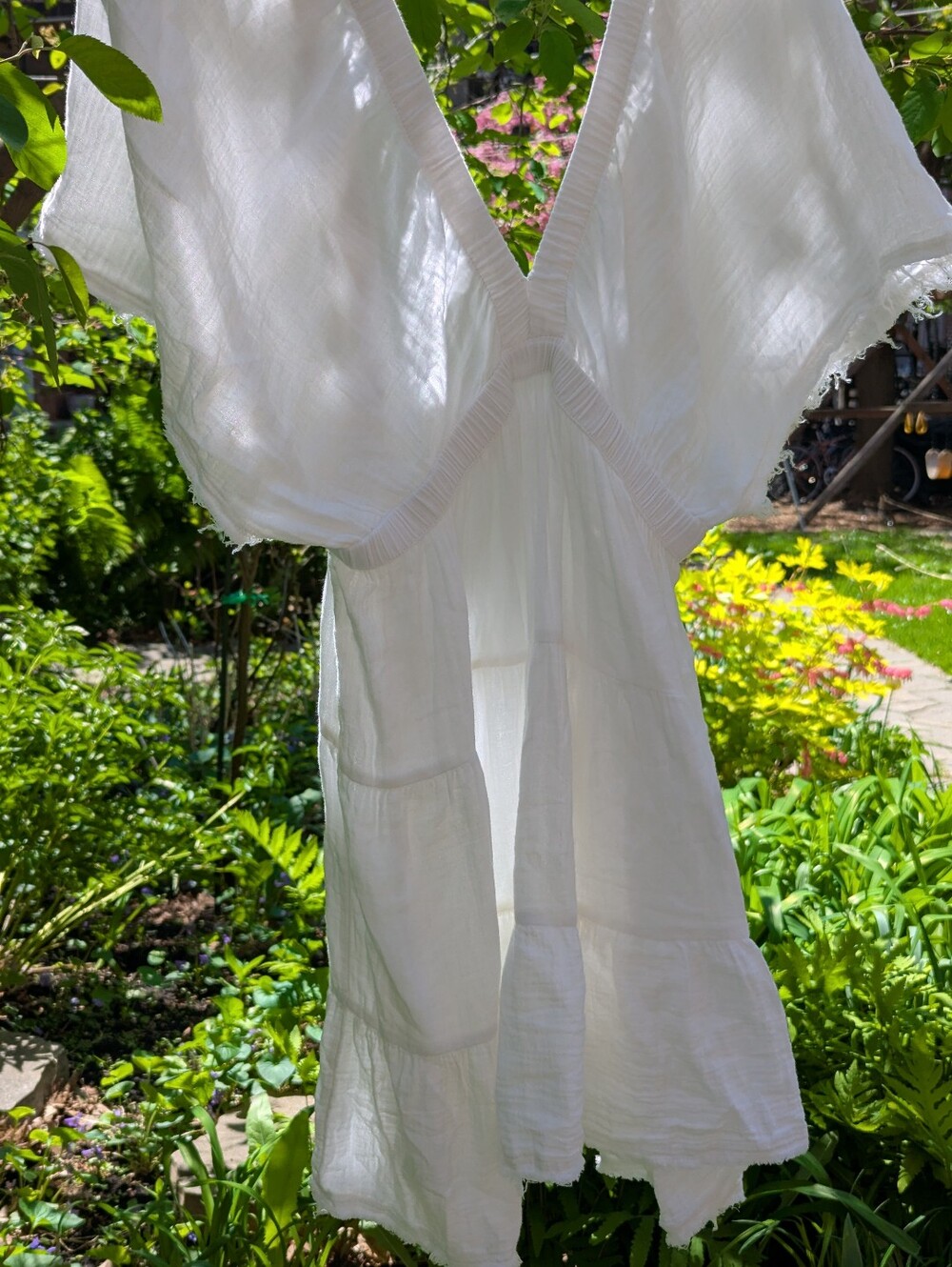 aerie White Gauze Cotton Cottagecore Midi Dress | Flutter Sleeve Prairie